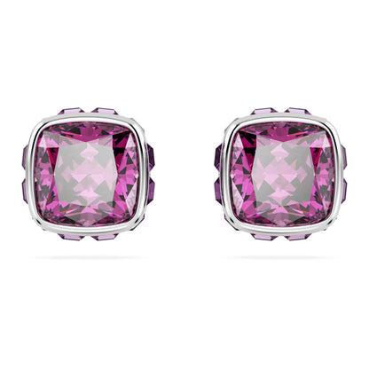Swarovski February Birthstone Stud Earrings Purple Square-Cut Stone and Crystals in a Rhodium-Finished Setting Part of the Swarovski Birthstone Collection