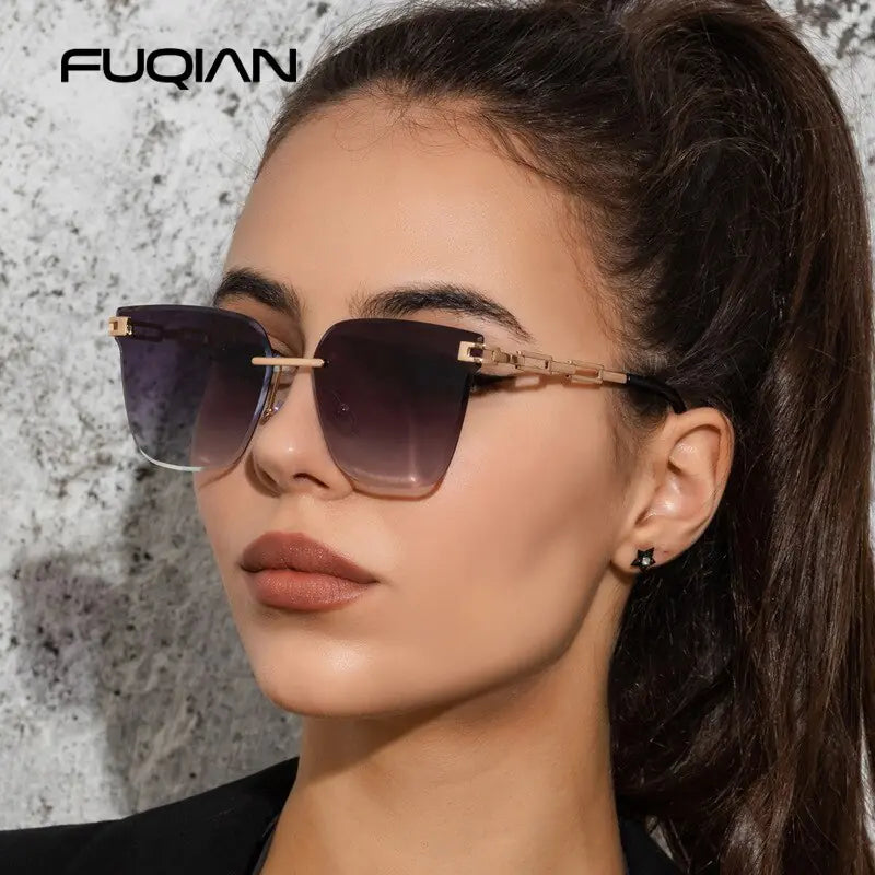 UV400 Cat Eye Sunglasses Frameless Kia Day Design