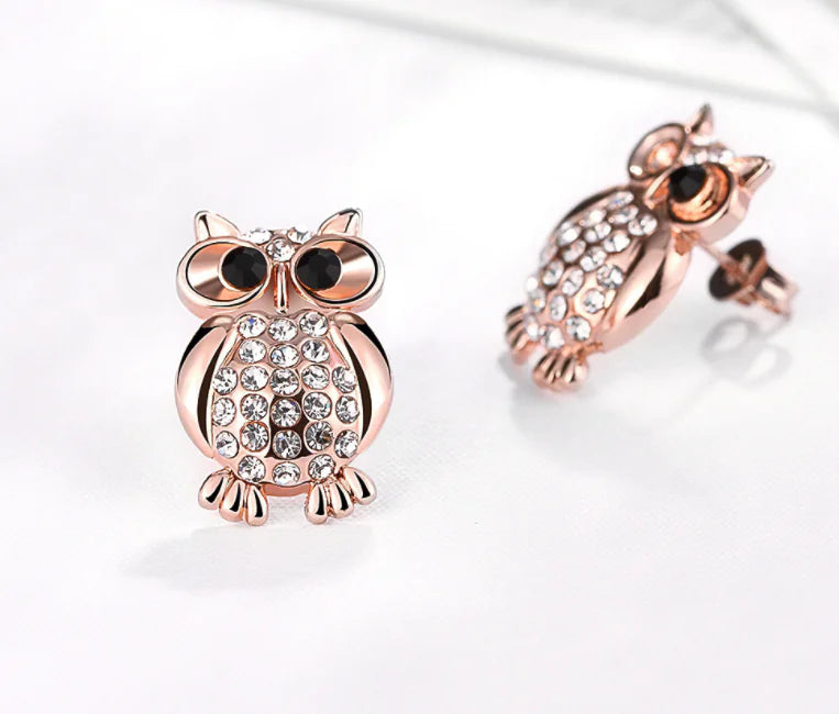 Fashion Owl Crystal Stud Earrings