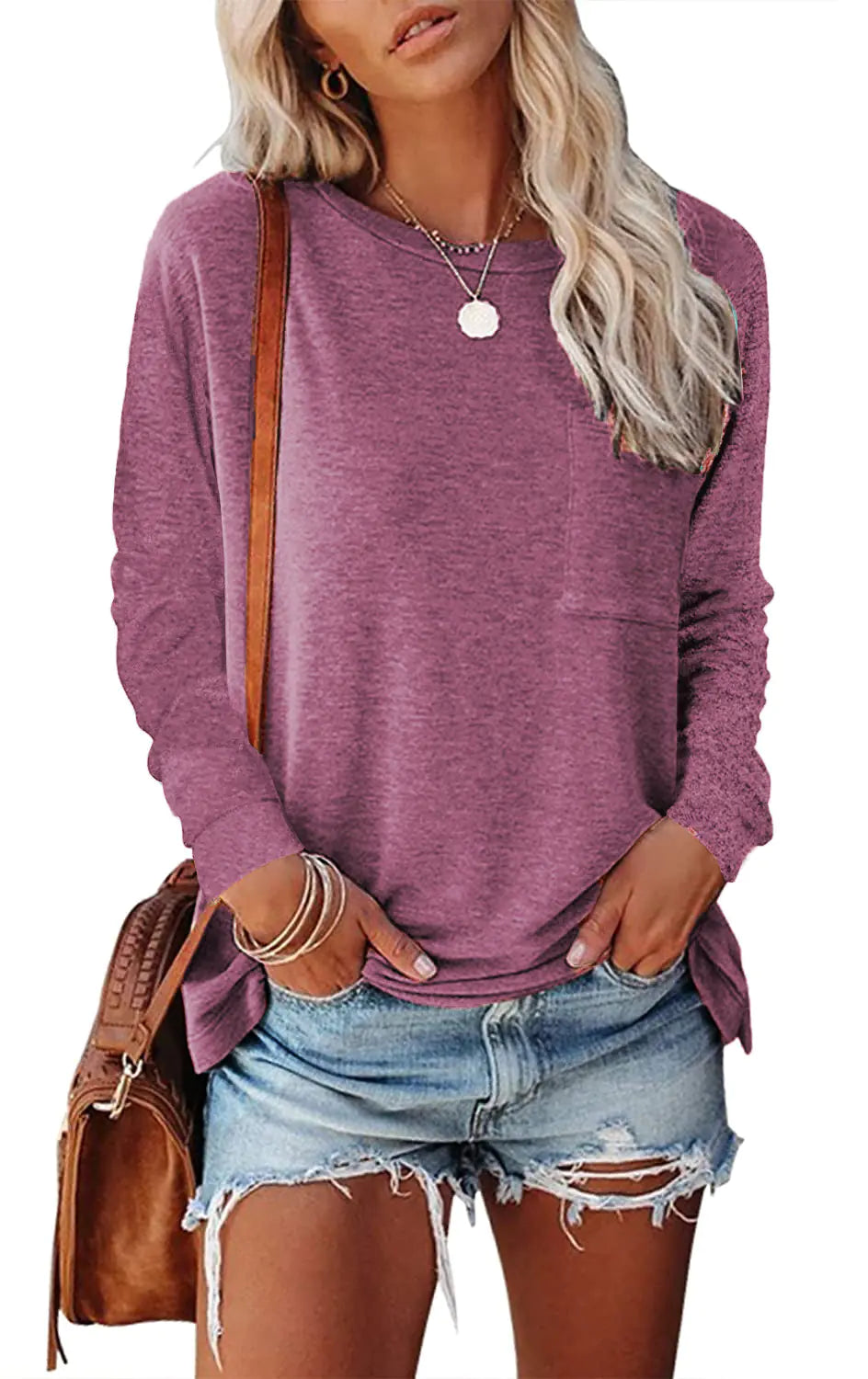 Pocket Split Long-sleeved Casual T-shirt - Kia Day Design