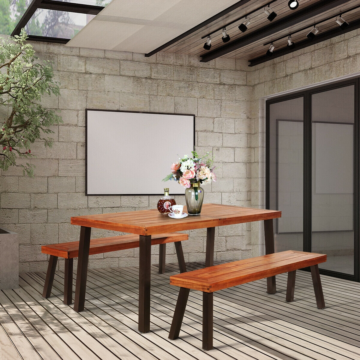 Rectangular Acacia Wood Rustic Dining Furniture Table- DirectDeals- {{Product type}}