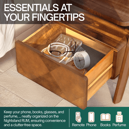 Rum Handcrafted Solid Wood Nightstand - - Nightstand