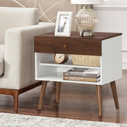 Mid-Century Nightstand with Drawer and Rubber Wood Legs- DirectDeals- {{Product type}}