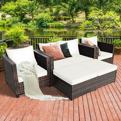 5 Pieces Patio Cushioned Rattan Furniture Set- DirectDeals- {{Product type}}