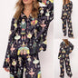 Nutcracker Ballet Christmas Satin Pajama Set For Women Print Comfy Satin Sleepwear & Loungewear Pjs Printing Silky Top & Bottoms - Long Black -