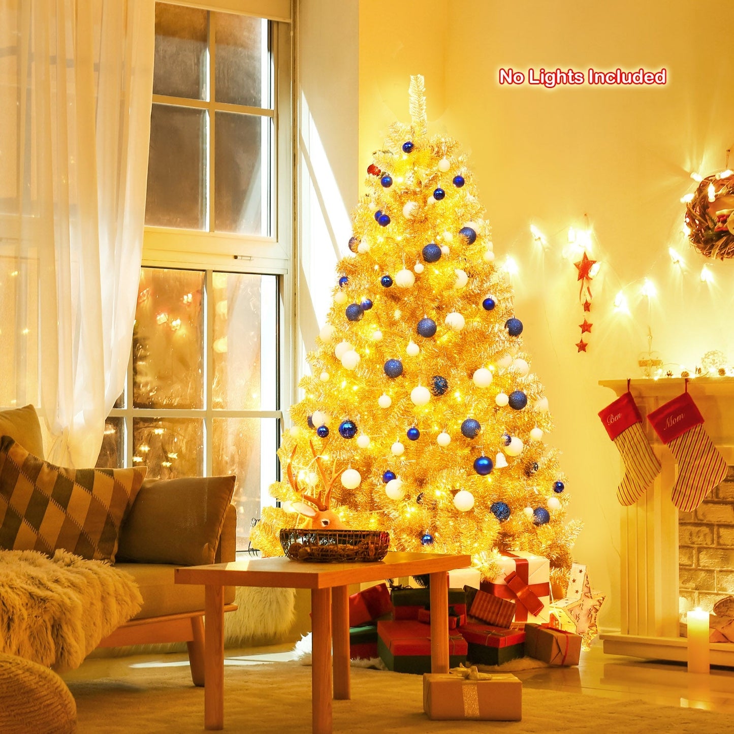 6/7.5 Feet Artificial Tinsel Christmas Tree Hinged with Foldable Stand - -