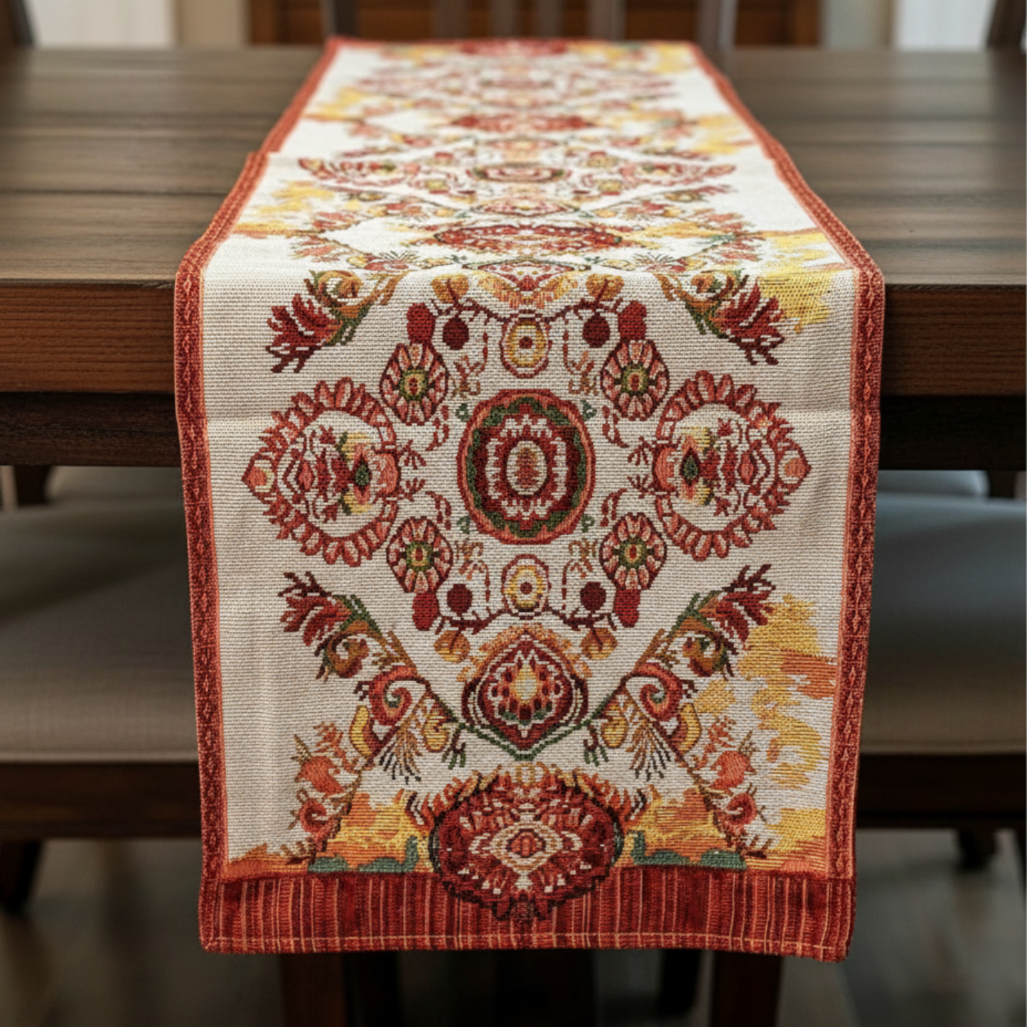 Tache Elegant Burgundy Ornate Paisley Woven Tapestry Table Runner (18194) - - Table Runner
