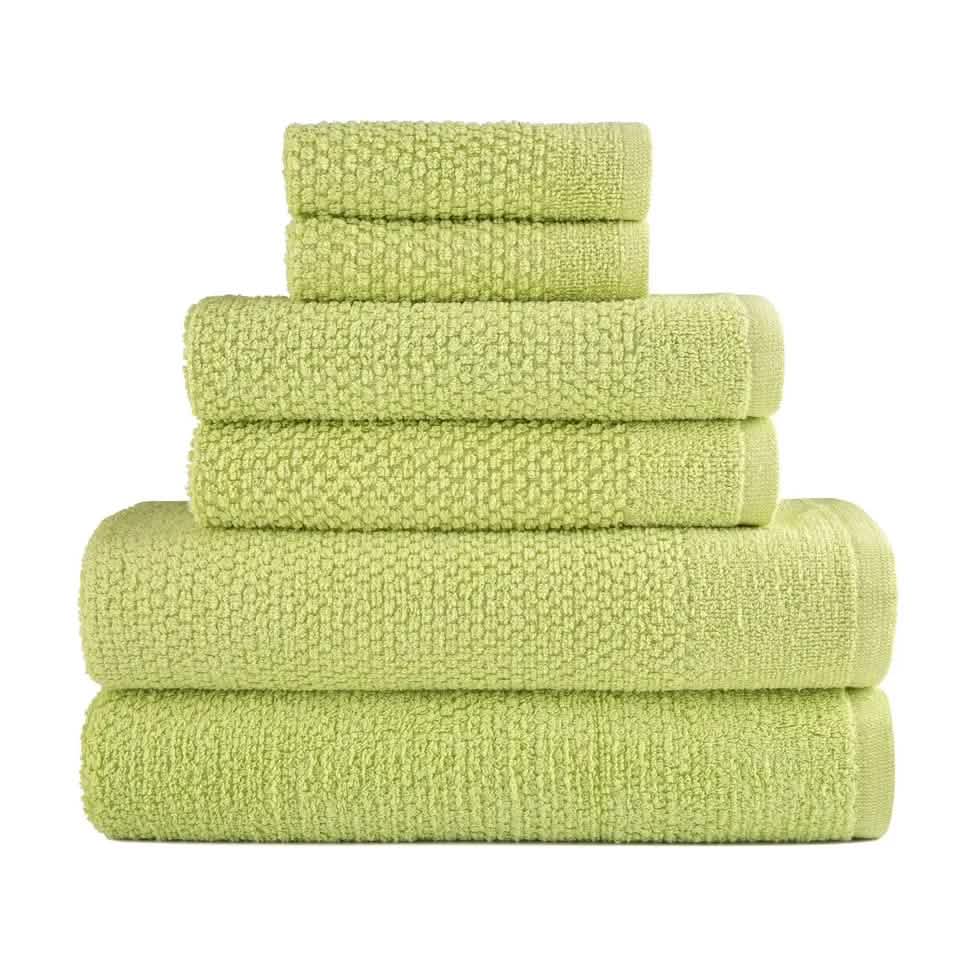 6-Piece: Dan River Popcorn Cotton Bath Towel Set - Sage Green - Bath