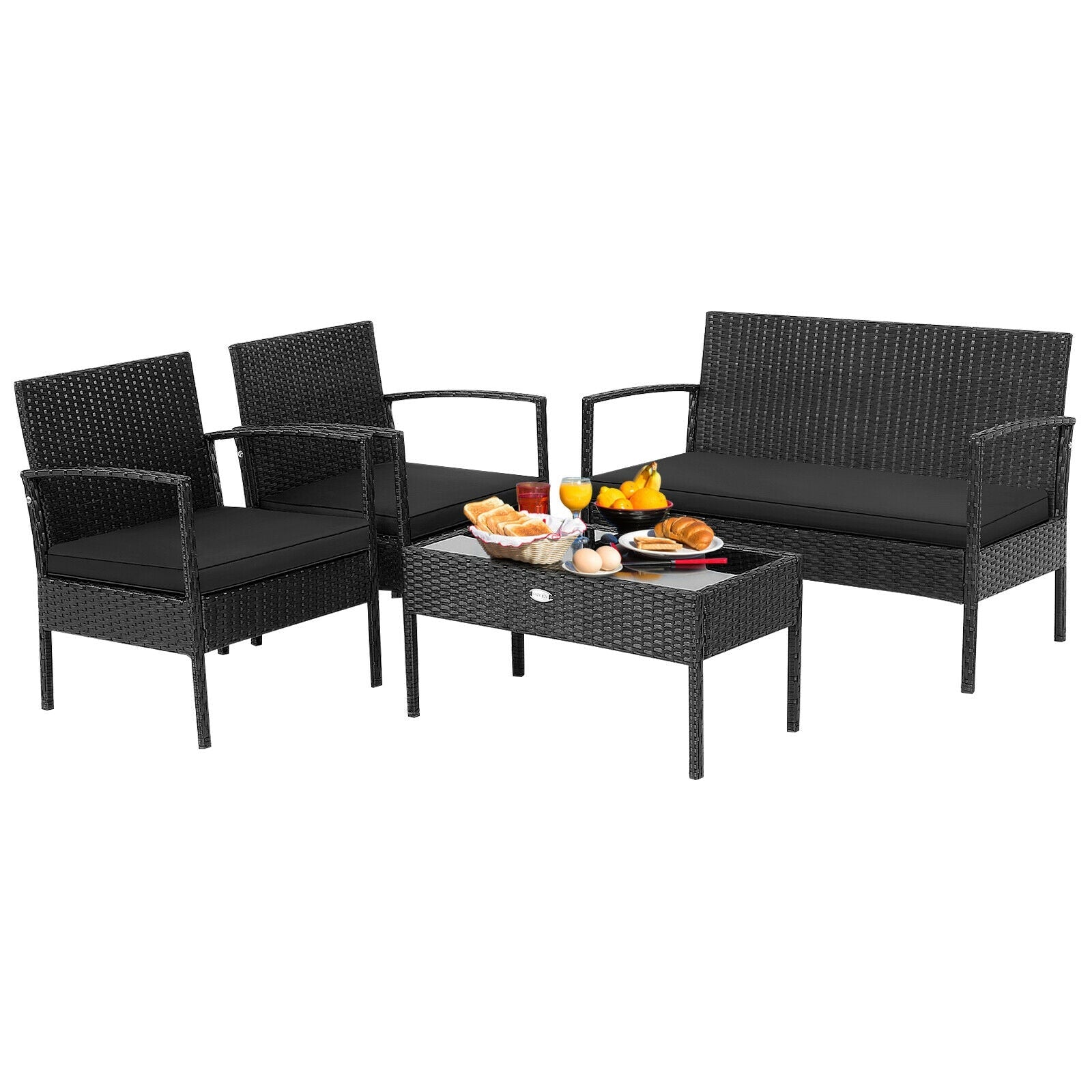 4 Pieces Patio Rattan Furniture Set with Cushion- DirectDeals- {{Product type}}