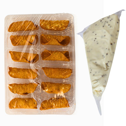 Italian Mini Cannoli Recipe DIY Kit - 12 Mini Cannoli Shells and 1 Bag of Cannoli Cream -