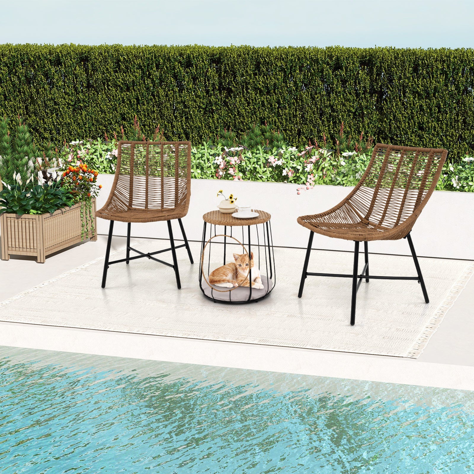 3 Piece Outdoor Furniture Set with Pet Housefor Patio Yard-Brown- DirectDeals- {{Product type}}