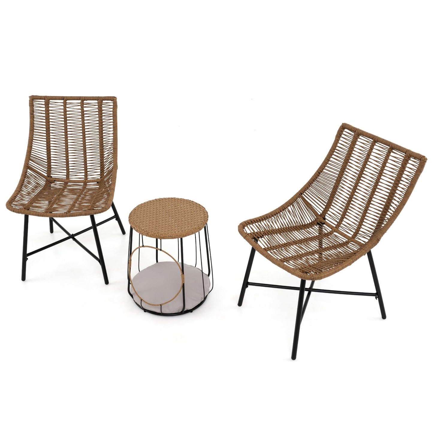 3 Piece Outdoor Furniture Set with Pet Housefor Patio Yard-Brown- DirectDeals- {{Product type}}