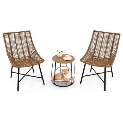 3 Piece Outdoor Furniture Set with Pet Housefor Patio Yard-Brown- DirectDeals- {{Product type}}