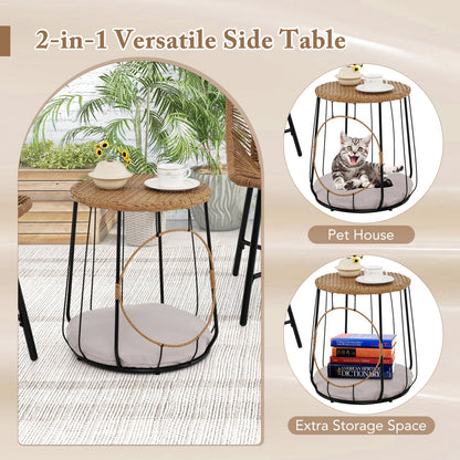3 Piece Outdoor Furniture Set with Pet Housefor Patio Yard-Brown- DirectDeals- {{Product type}}