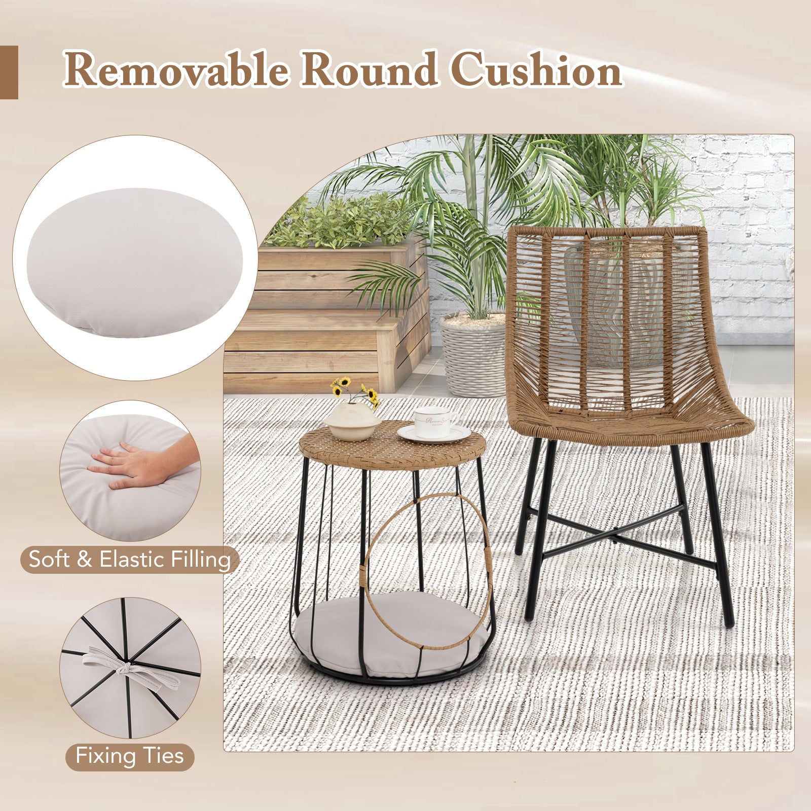 3 Piece Outdoor Furniture Set with Pet Housefor Patio Yard-Brown- DirectDeals- {{Product type}}