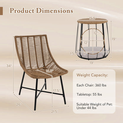 3 Piece Outdoor Furniture Set with Pet Housefor Patio Yard-Brown- DirectDeals- {{Product type}}