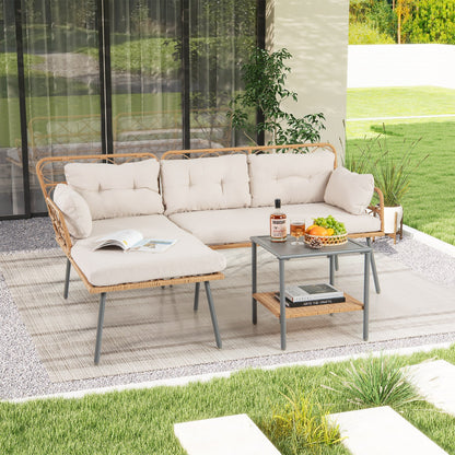 3 Pieces Corner Patio Furniture with Small Coffee Table-Beige- DirectDeals- {{Product type}}