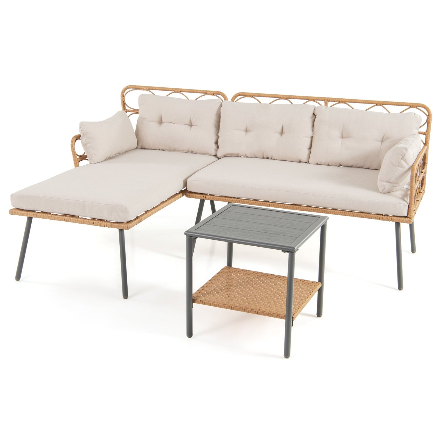 3 Pieces Corner Patio Furniture with Small Coffee Table-Beige- DirectDeals- {{Product type}}
