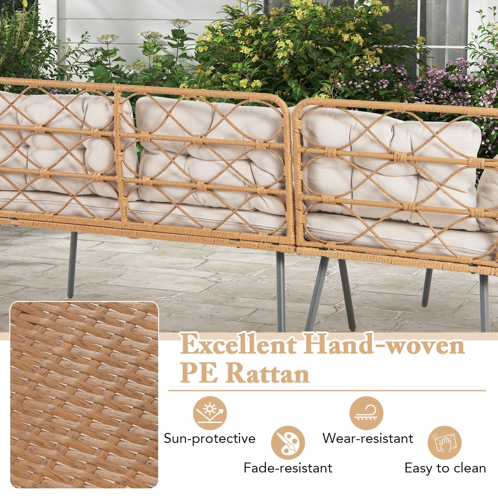 3 Pieces Corner Patio Furniture with Small Coffee Table-Beige- DirectDeals- {{Product type}}