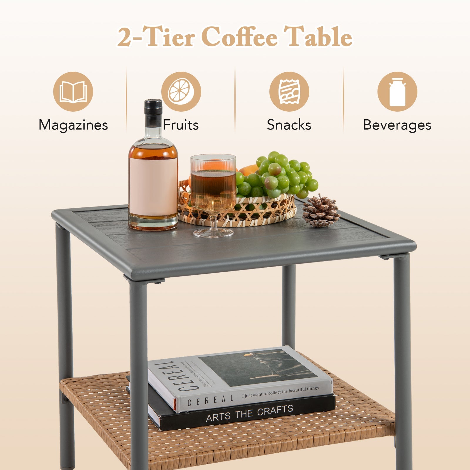 3 Pieces Corner Patio Furniture with Small Coffee Table-Beige- DirectDeals- {{Product type}}
