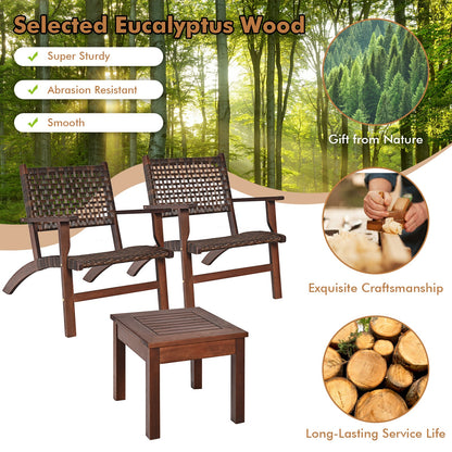 3 Pieces Outdoor Wooden Patio Rattan Furniture Set- DirectDeals- {{Product type}}