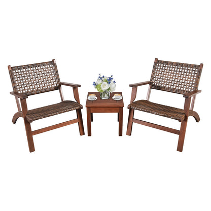 3 Pieces Outdoor Wooden Patio Rattan Furniture Set- DirectDeals- {{Product type}}