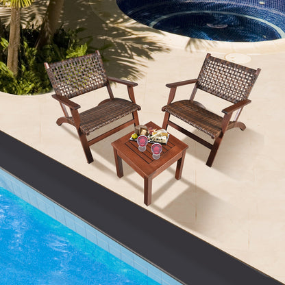 3 Pieces Outdoor Wooden Patio Rattan Furniture Set- DirectDeals- {{Product type}}