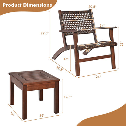 3 Pieces Outdoor Wooden Patio Rattan Furniture Set- DirectDeals- {{Product type}}