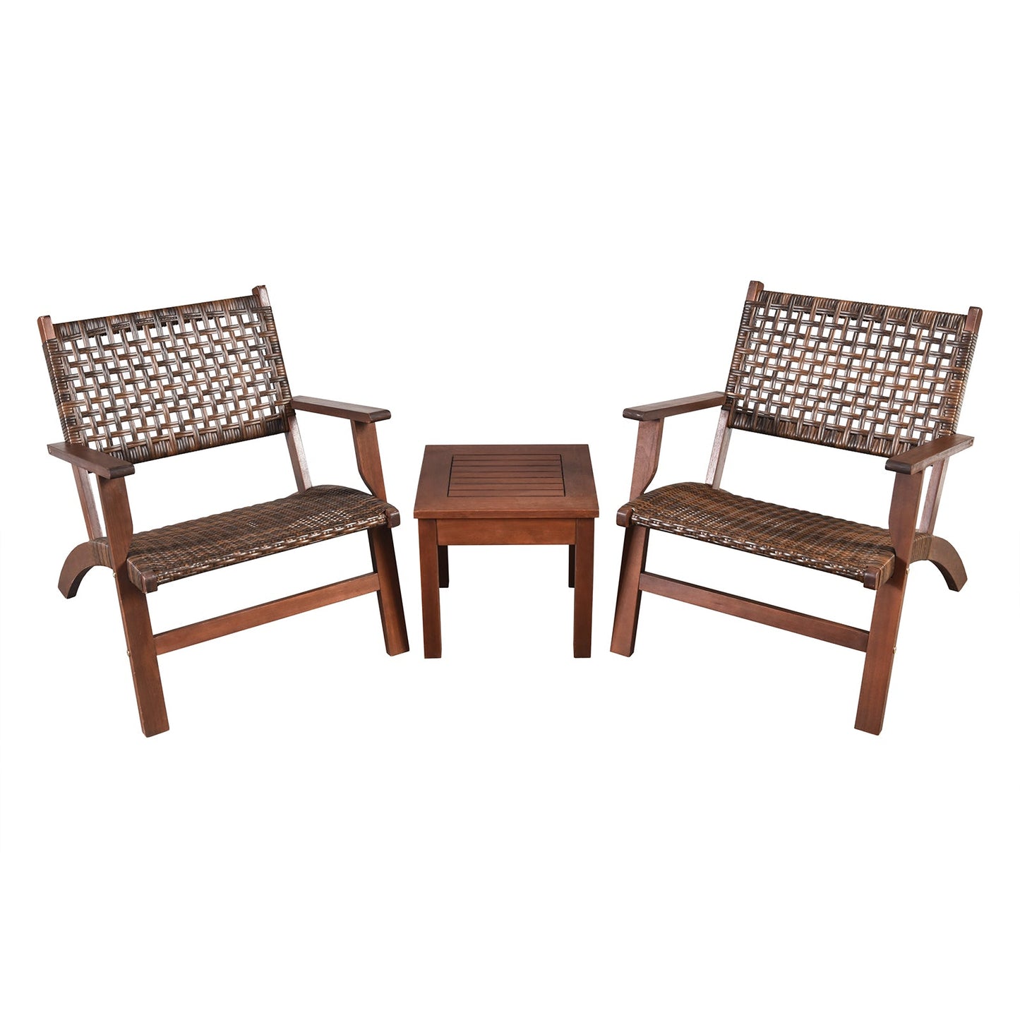 3 Pieces Outdoor Wooden Patio Rattan Furniture Set- DirectDeals- {{Product type}}