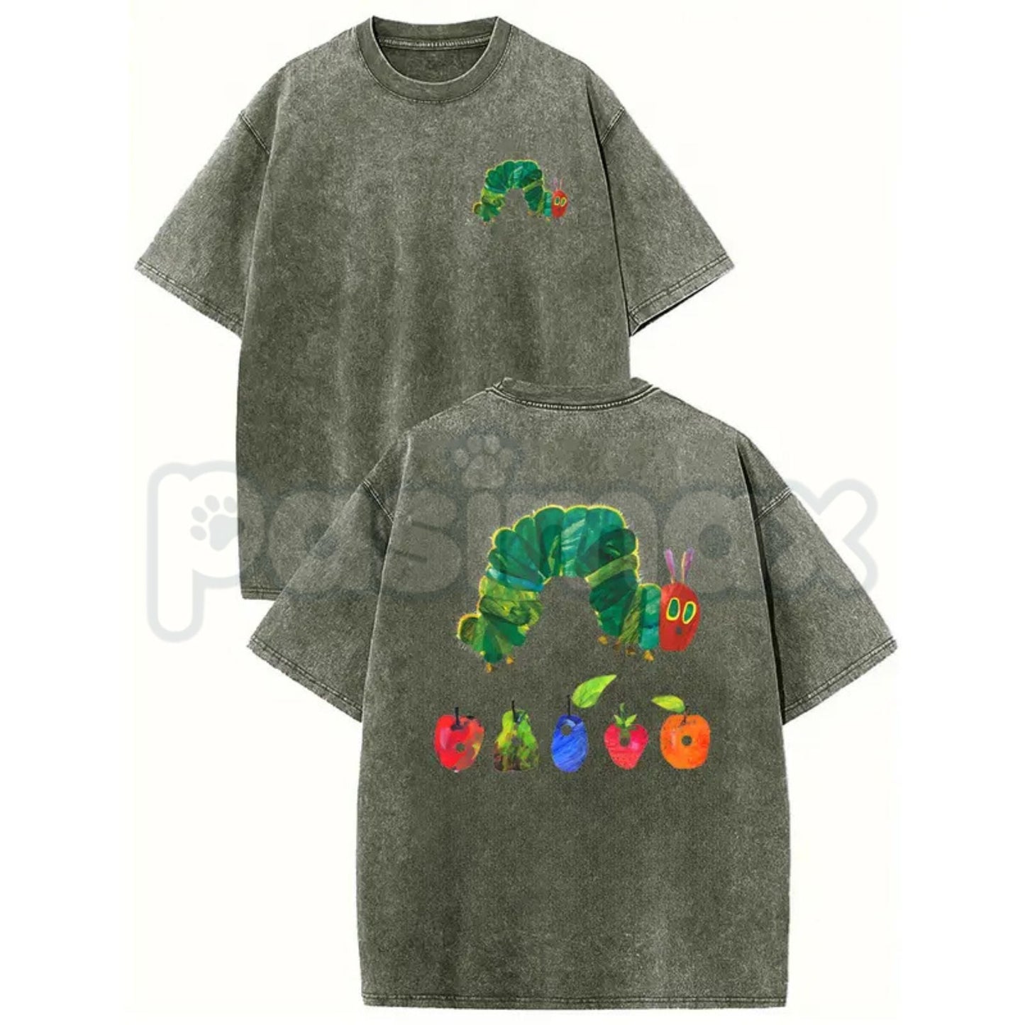 The Very Hungry Caterpillar T-Shirt – Holafish Two-Sided Vintage Print, Lightweight Acid Washed Retro Cotton Graphic Tee- Pasimax- {{Product type}}