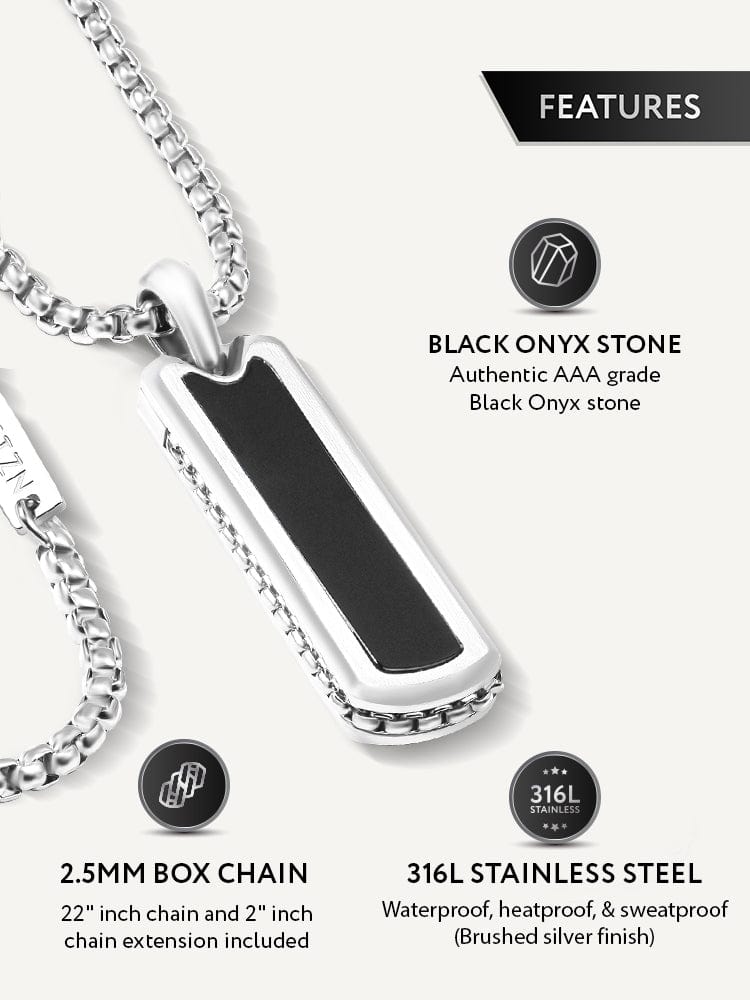 Black Onyx Column Pendant Necklace - - Column Pendant