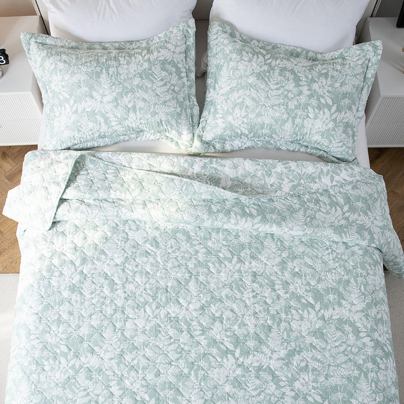 Kasentex Spring Lightweight Botanical Green Floral Quilt Set- Kasentex- {{Product type}}