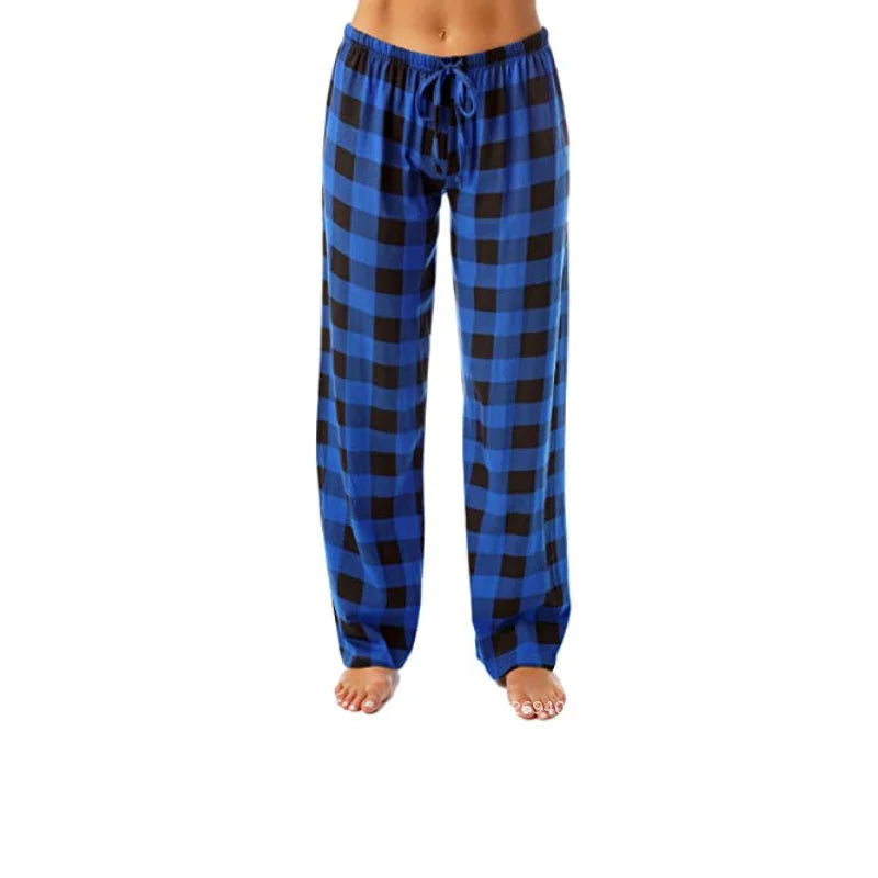 Women Solid Color Buffalo Plaid Pajama Pants Sleepwear With Pockets