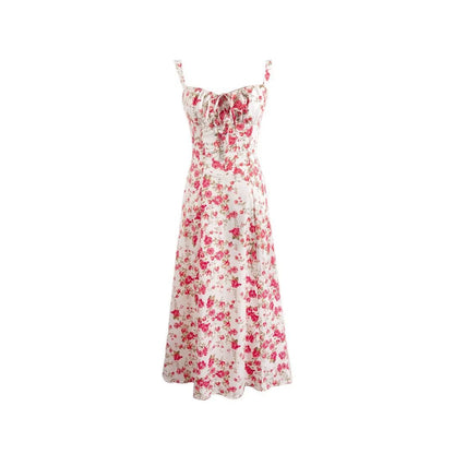 French Vintage Floral Strap Dress - - dress