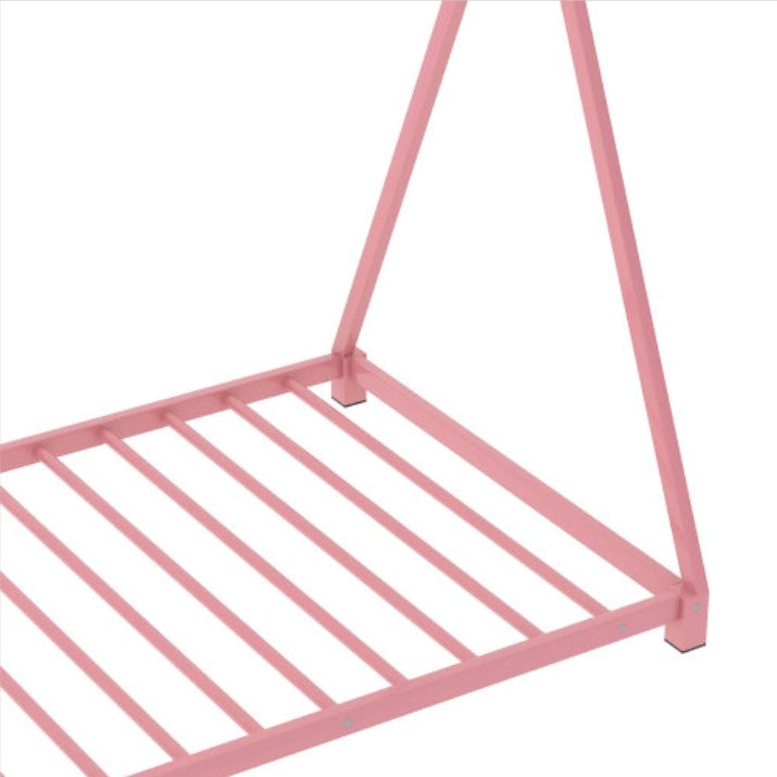 Metal Twin Size House Platform Bed With Triangle Structure - - bed frame