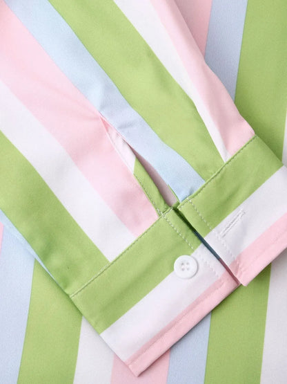 Men's Striped Long Sleeve Button-Up Shirt - -