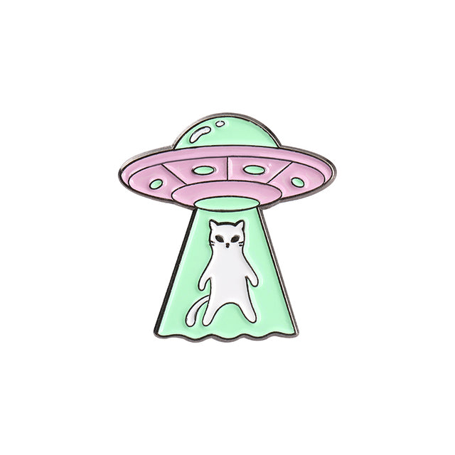 Cartoon Jewelry Alien Spaceship Brooch Accessory - C - pins
