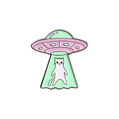 Cartoon Jewelry Alien Spaceship Brooch Accessory - C - pins