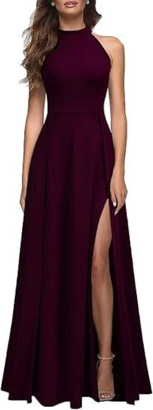 Chic Womens Halter Party Dress - Wine Red - dress