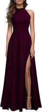 Chic Womens Halter Party Dress - Wine Red - dress