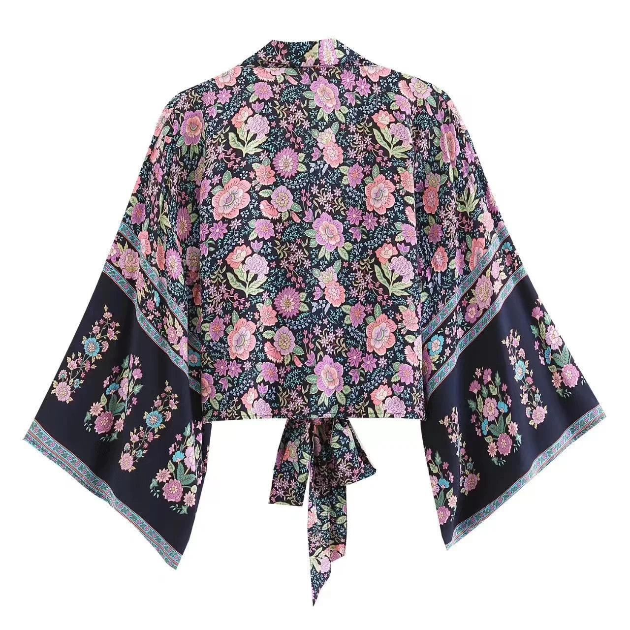 Kimono Shirt Floral Batwing Sleeves