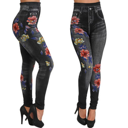 Ladies Floral Jeans black