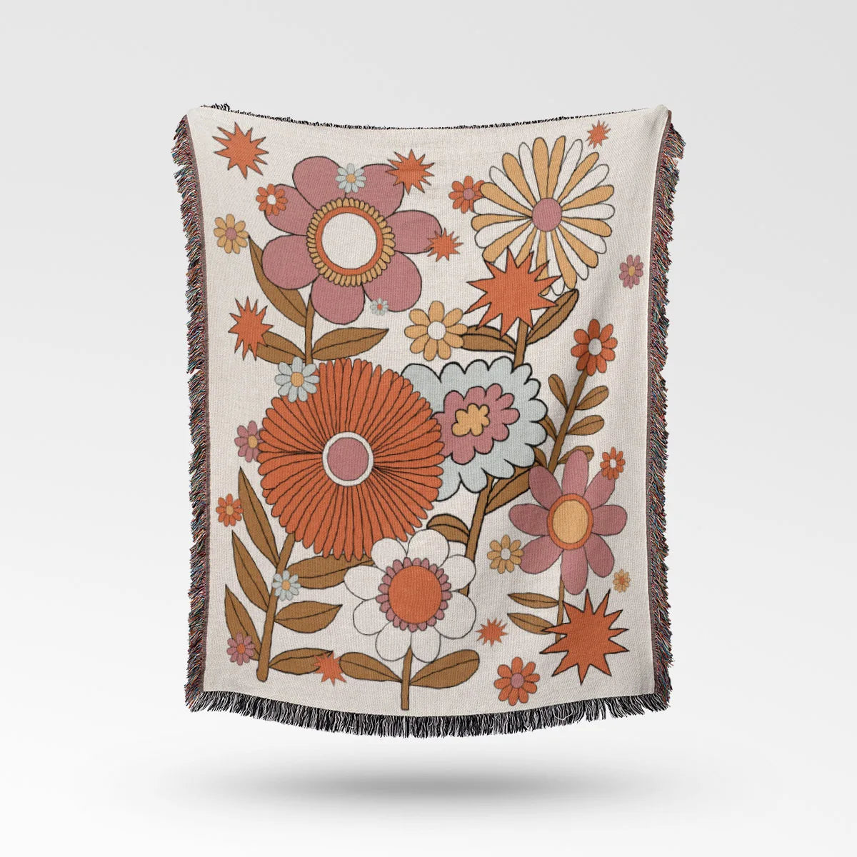 Recycled Cotton Throw Woven Blanket Flowers Design Blanket