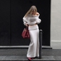 Trendy Off-Shoulder Top Loose Fit with Extra-Long Sleeves for Women - Apricot Skirt L - Women's Fashion - Women's Clothing - Sweaters
