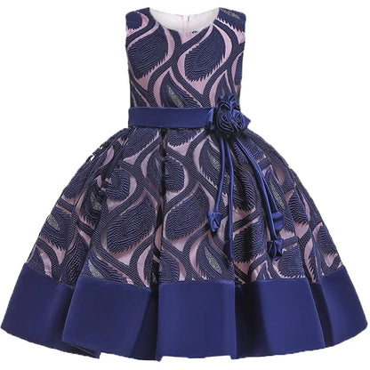 Baby Girls Flower Striped Dress Navy Blue 10T