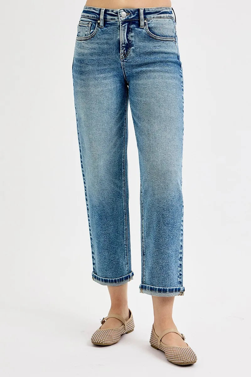 RISEN Full Size High Rise Crop Boyfriend Jeans Plus Size - - jeans