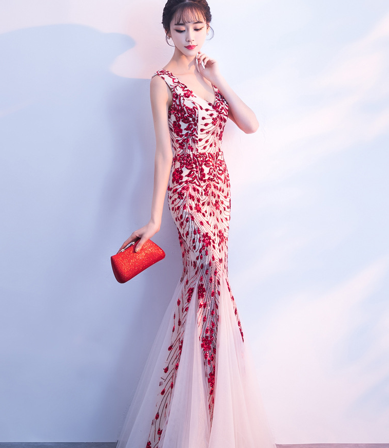 Elegant Sequin Fishtail Gown - - dress