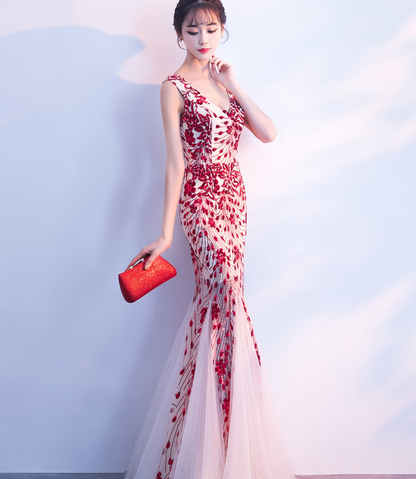Elegant Sequin Fishtail Gown - - dress