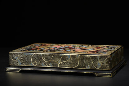 Old Wood Lacquer Wenfang Box – Gold-Outline Floral Dragon Storage - - Deccorative box