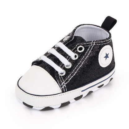 Fashionable Cute Canvas Shoes for Newborn Babies - Black 11 cm - baby shoes